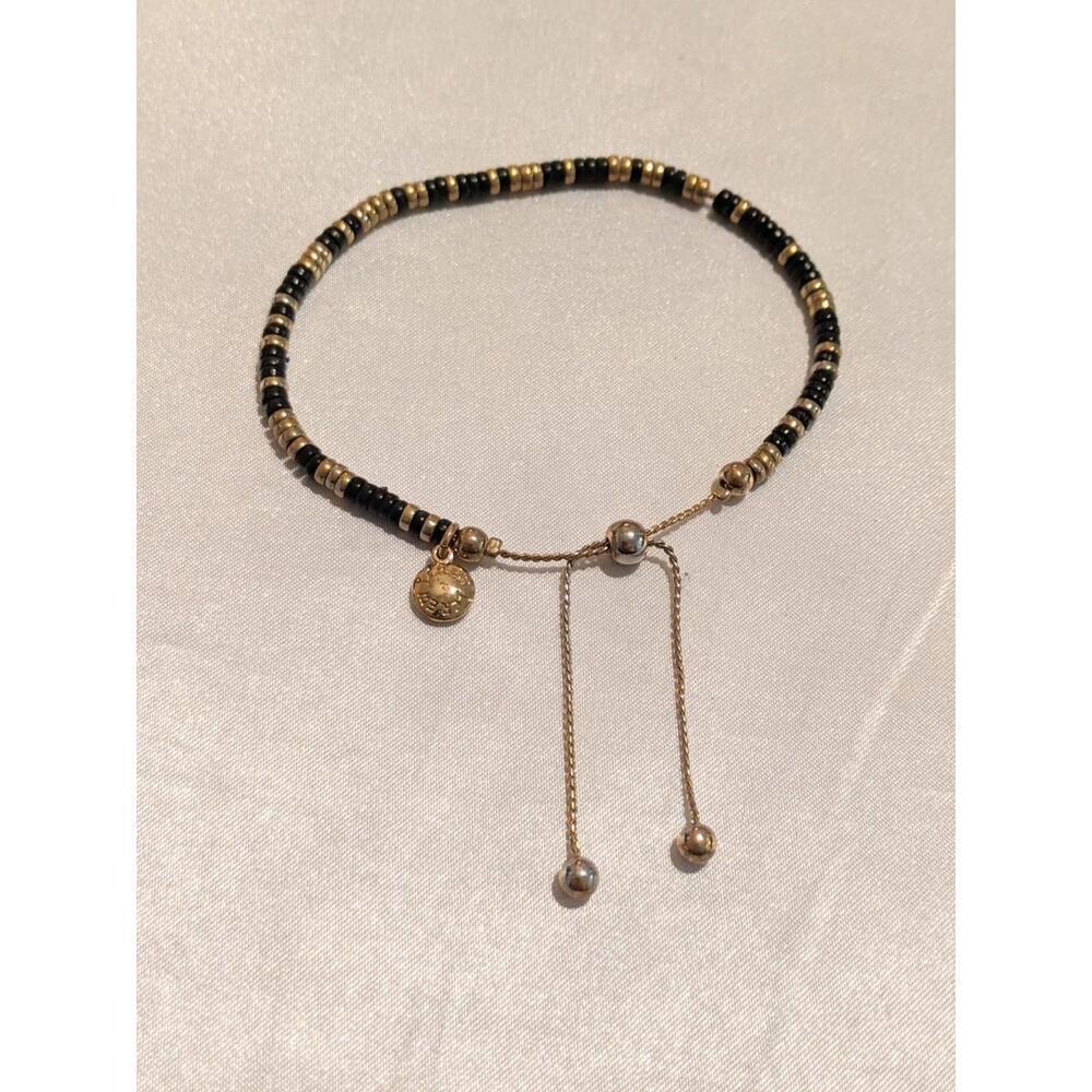 J.CREW Slim Black & Gold Beaded Adjustable Slider Bracelet Dainty Minimalist